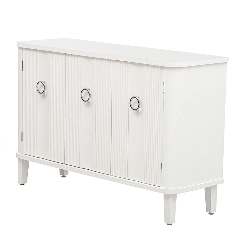 Black Three-Door Sideboard Cabinet with Metal Ring Handles Fluted Doors