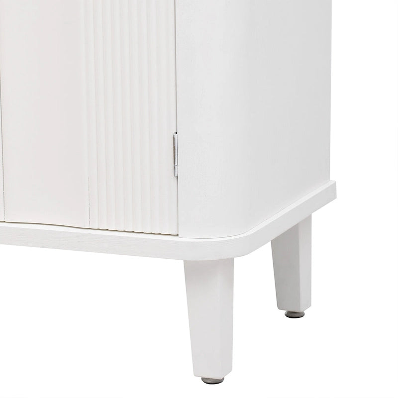 Black Three-Door Sideboard Cabinet with Metal Ring Handles Fluted Doors