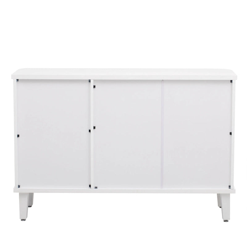 Black Three-Door Sideboard Cabinet with Metal Ring Handles Fluted Doors