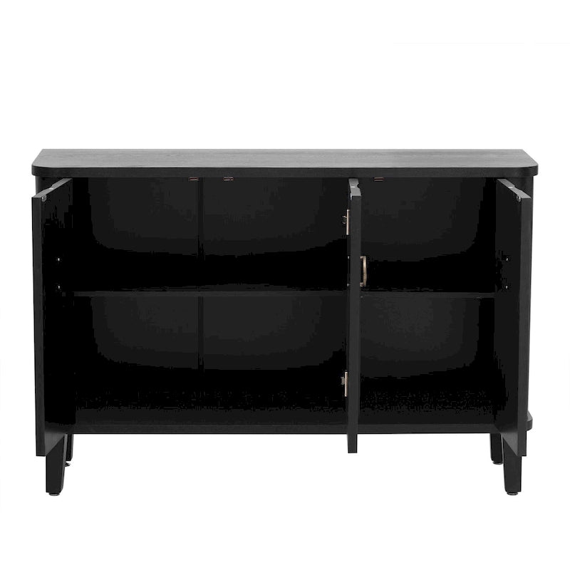 Black Three-Door Sideboard Cabinet with Metal Ring Handles Fluted Doors