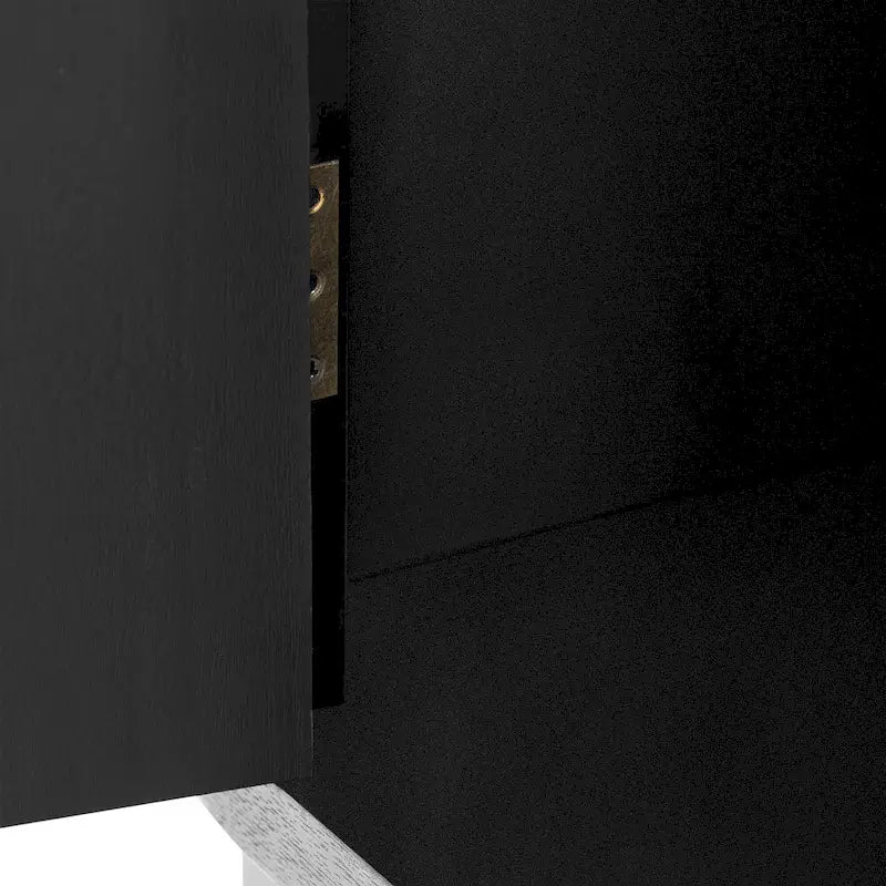 Black Three-Door Sideboard Cabinet with Metal Ring Handles Fluted Doors