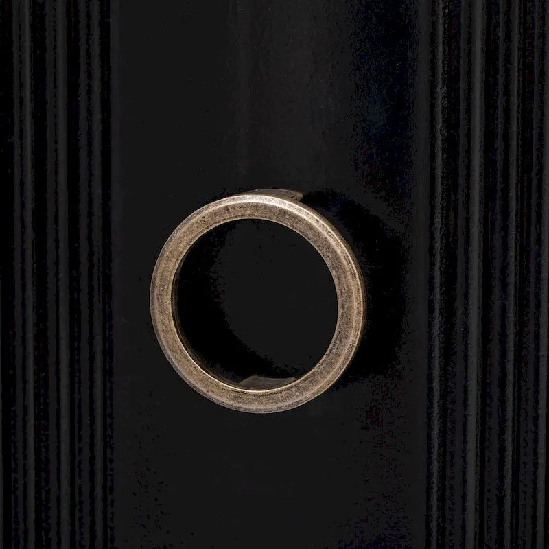 Black Three-Door Sideboard Cabinet with Metal Ring Handles Fluted Doors