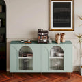 60-Inch Fluted Glass Door Wooden Sideboard Storage Cabinet Green Black