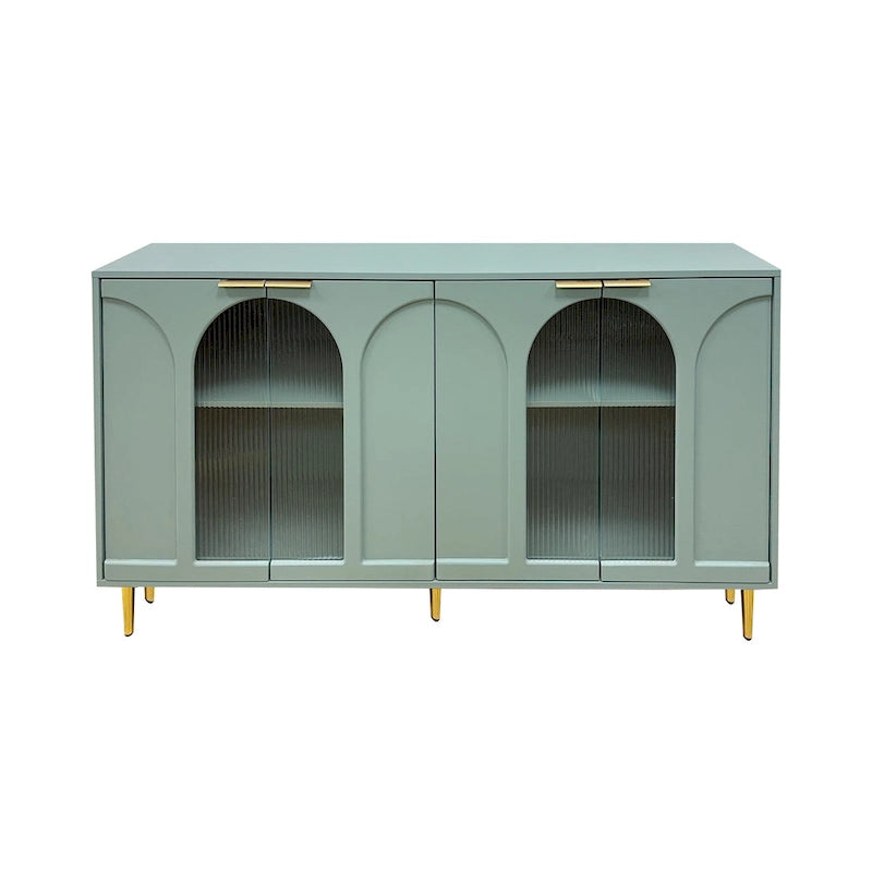 60-Inch Fluted Glass Door Wooden Sideboard Storage Cabinet Green Black