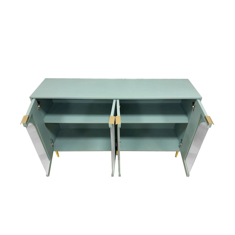 60-Inch Fluted Glass Door Wooden Sideboard Storage Cabinet Green Black