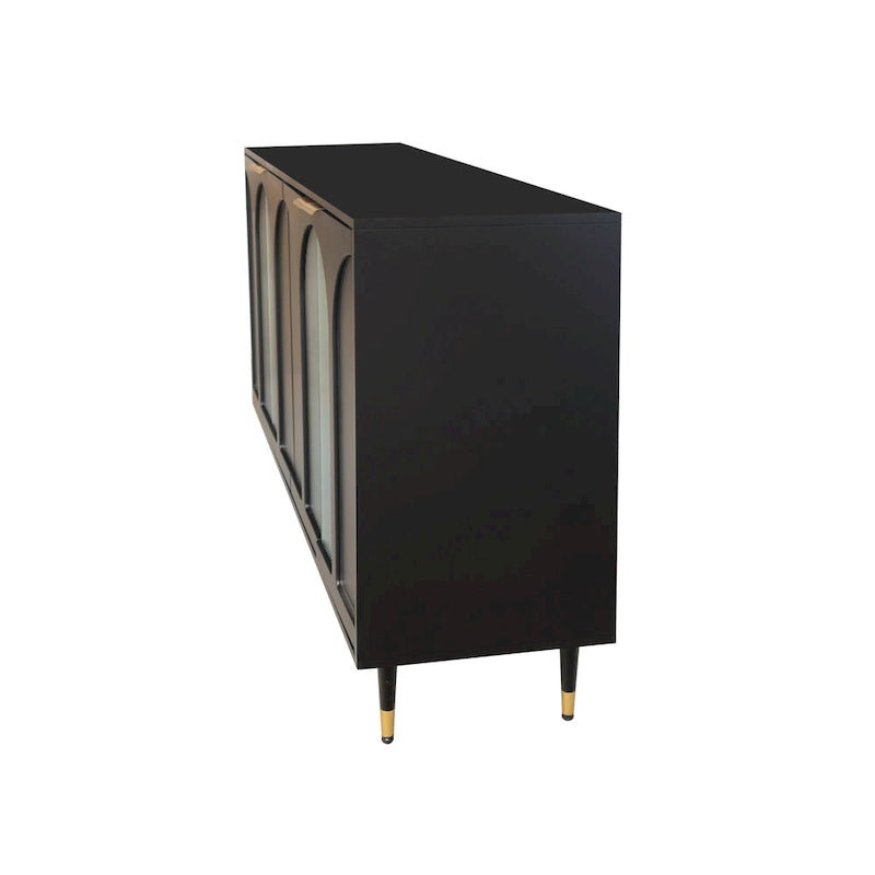60-Inch Fluted Glass Door Wooden Sideboard Storage Cabinet Green Black
