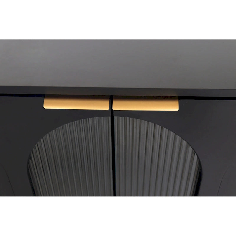 60-Inch Fluted Glass Door Wooden Sideboard Storage Cabinet Green Black