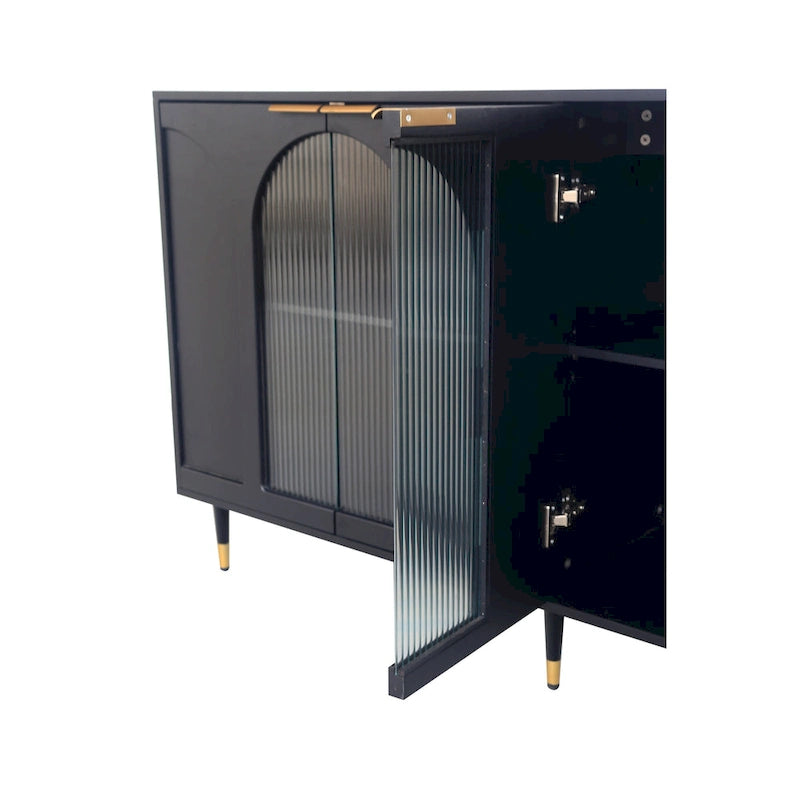 60-Inch Fluted Glass Door Wooden Sideboard Storage Cabinet Green Black