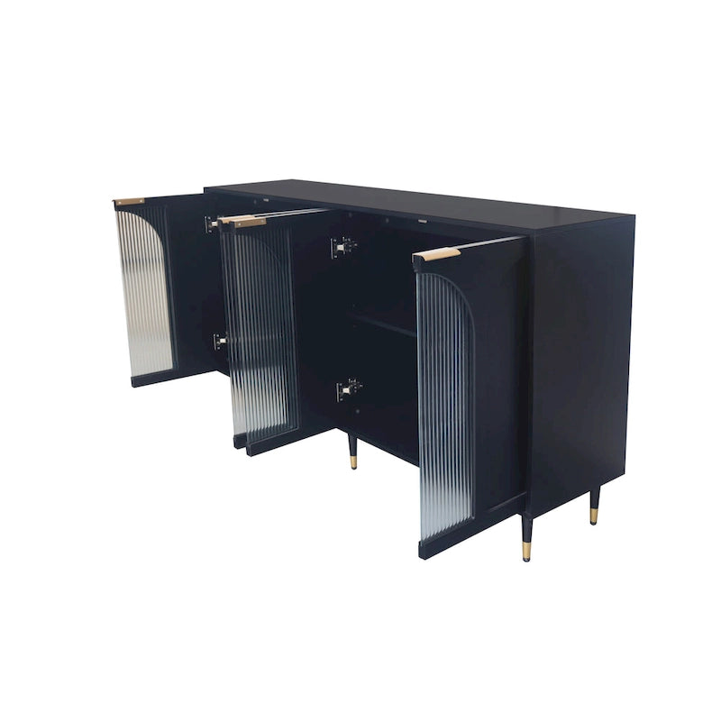 60-Inch Fluted Glass Door Wooden Sideboard Storage Cabinet Green Black