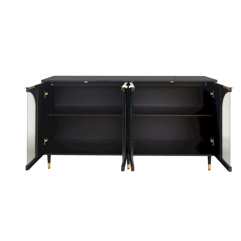 60-Inch Fluted Glass Door Wooden Sideboard Storage Cabinet Green Black