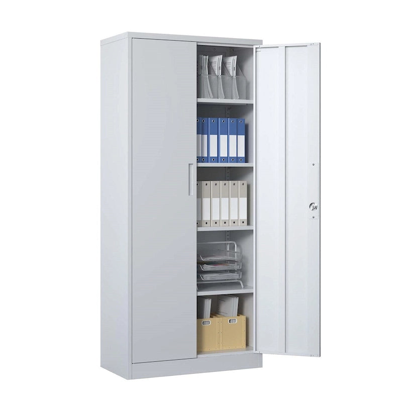 Heavy Duty Metal Storage Cabinet with Lock Two Doors White