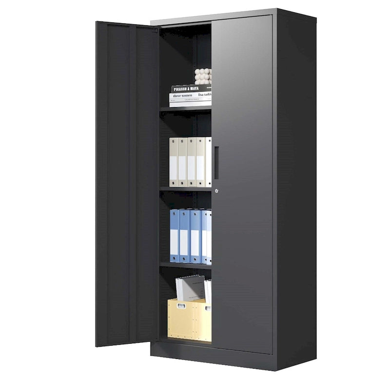 Heavy Duty Metal Storage Cabinet with Lock Two Doors White