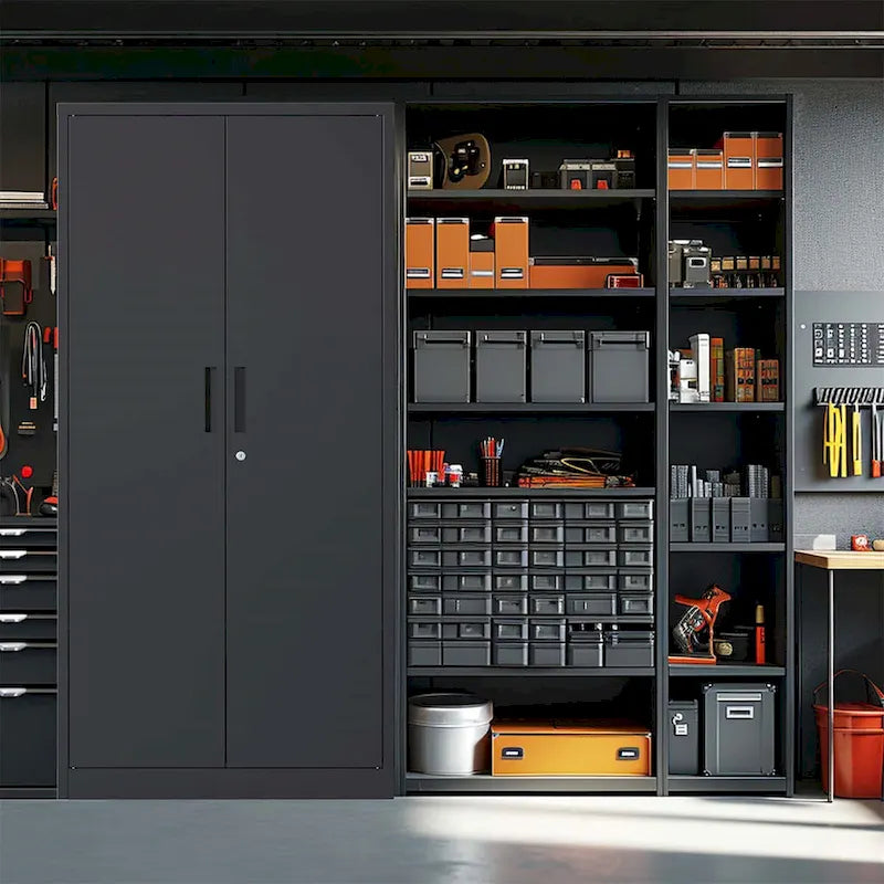 Heavy Duty Metal Storage Cabinet with Lock Two Doors White