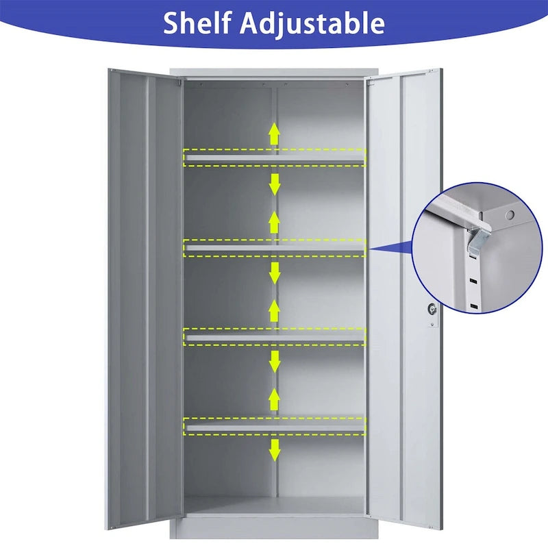 Heavy Duty Metal Storage Cabinet with Lock Two Doors White