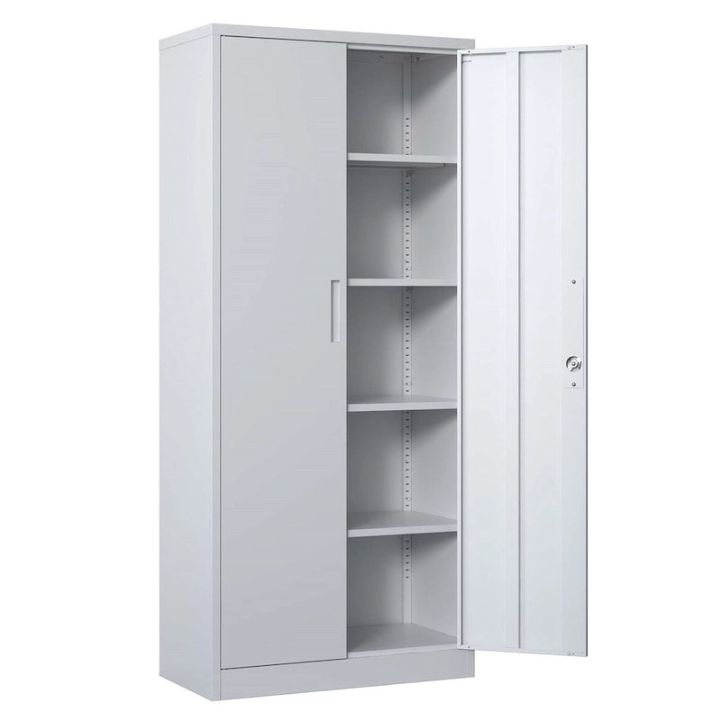 Heavy Duty Metal Storage Cabinet with Lock Two Doors White
