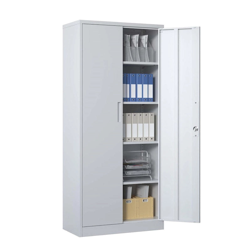 Heavy Duty Metal Storage Cabinet with Lock Two Doors White