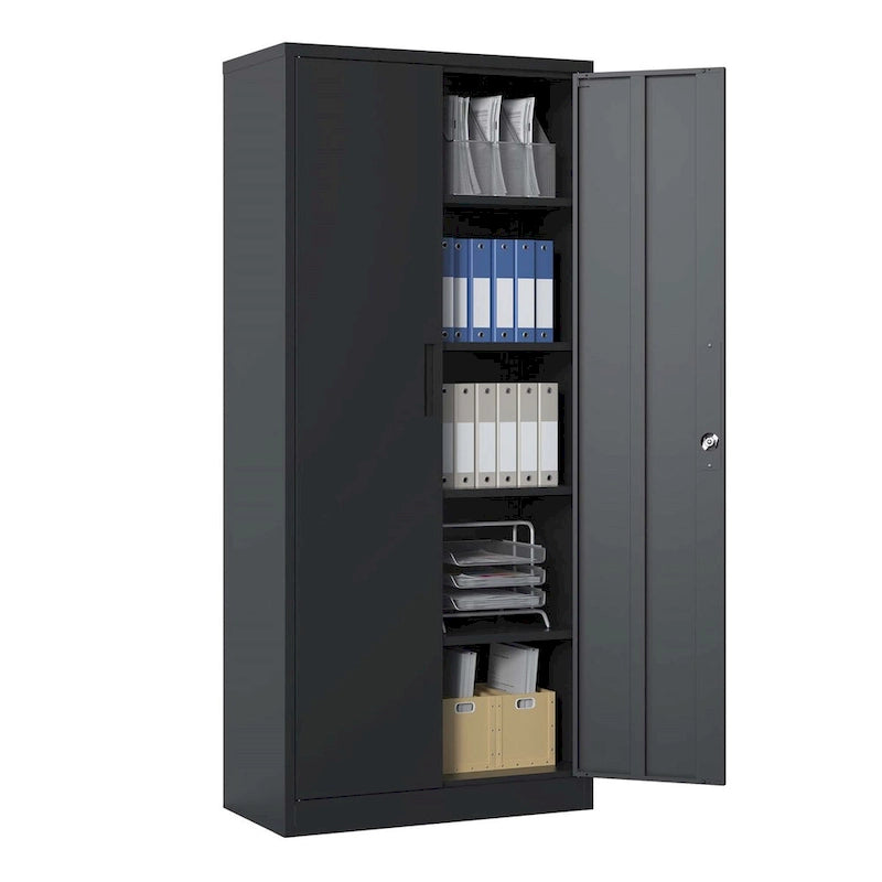 Heavy Duty Metal Storage Cabinet with Lock Two Doors White