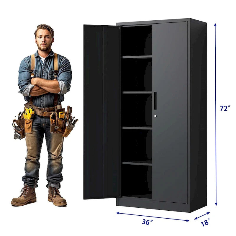 Heavy Duty Metal Storage Cabinet with Lock Two Doors White