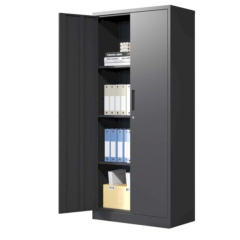 Heavy Duty Metal Storage Cabinet with Lock Two Doors White