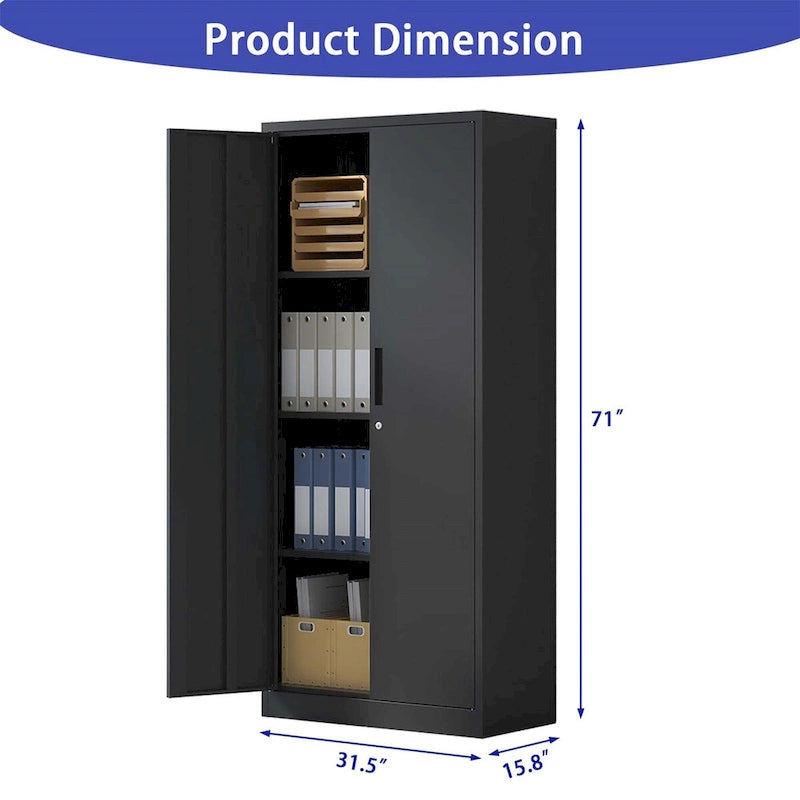 Heavy Duty Metal Storage Cabinet with Lock Two Doors White