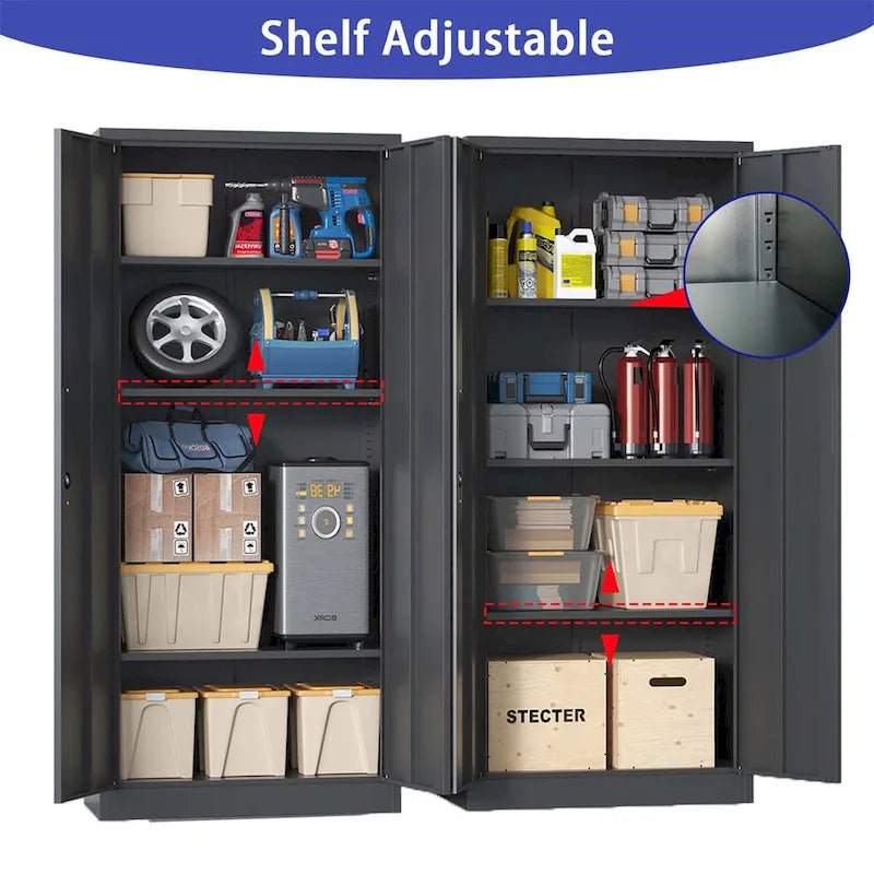 Heavy Duty Metal Storage Cabinet with Lock Two Doors White