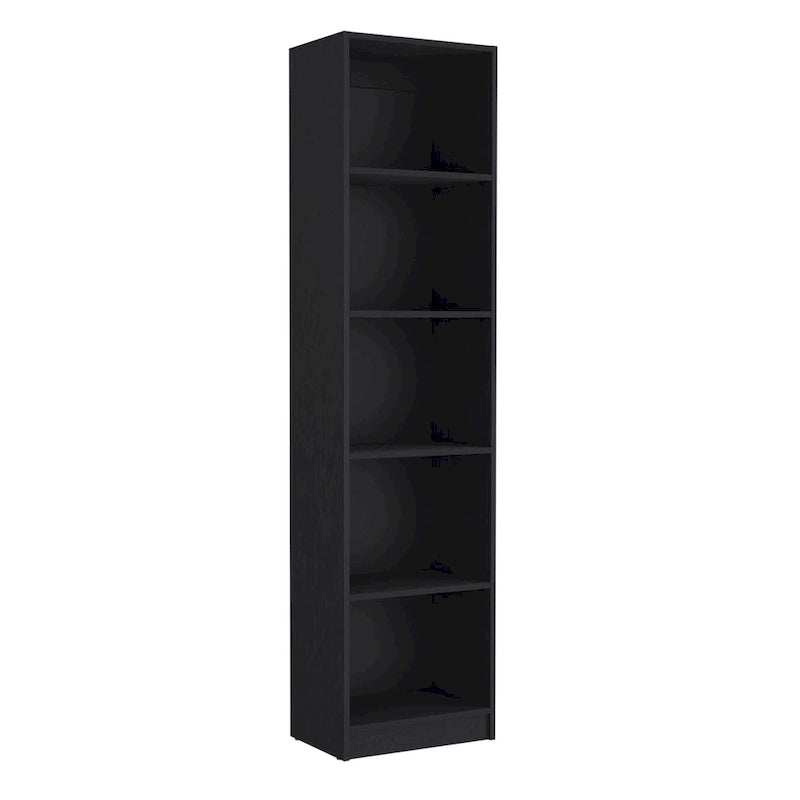 5-Tier Slim Bookcase Open Shelving Unit Black Living Room Office