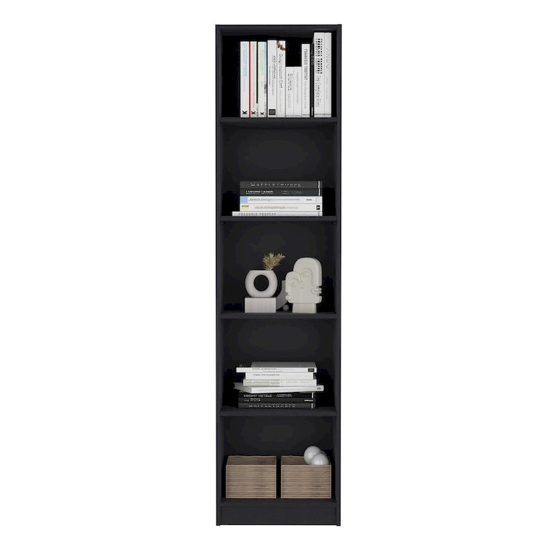 5-Tier Slim Bookcase Open Shelving Unit Black Living Room Office
