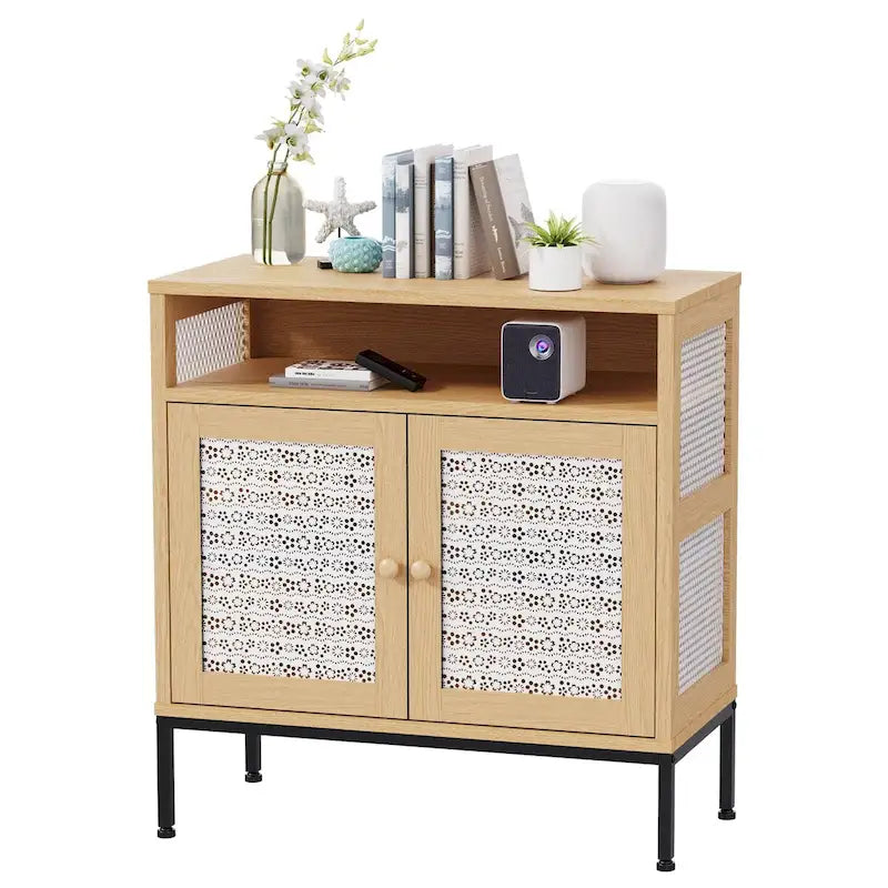 Wood Tone 2-Door Sideboard Buffet Cabinet with Open Shelf Natural