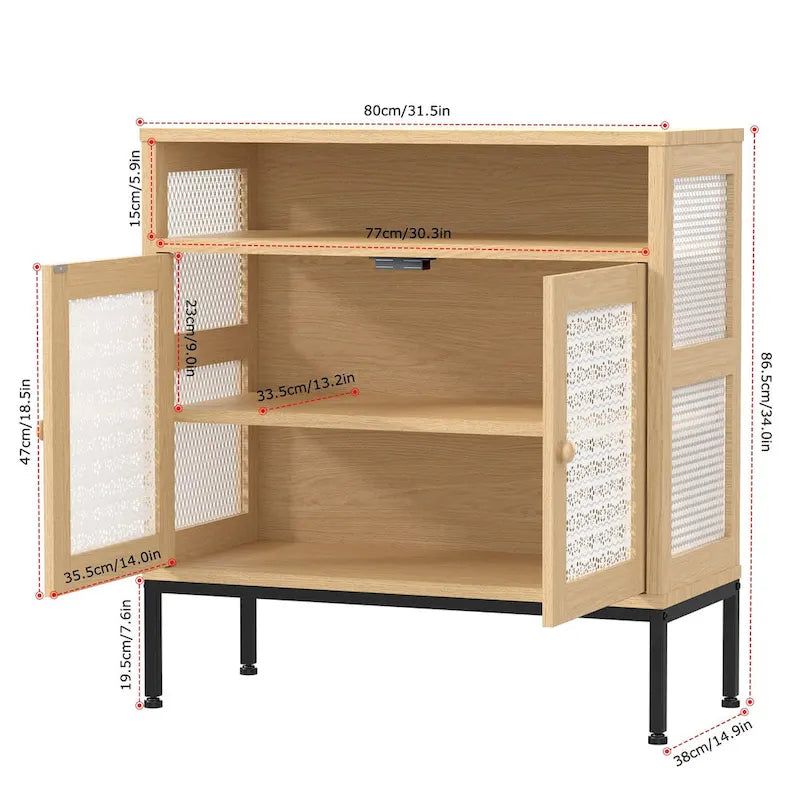 Wood Tone 2-Door Sideboard Buffet Cabinet with Open Shelf Natural