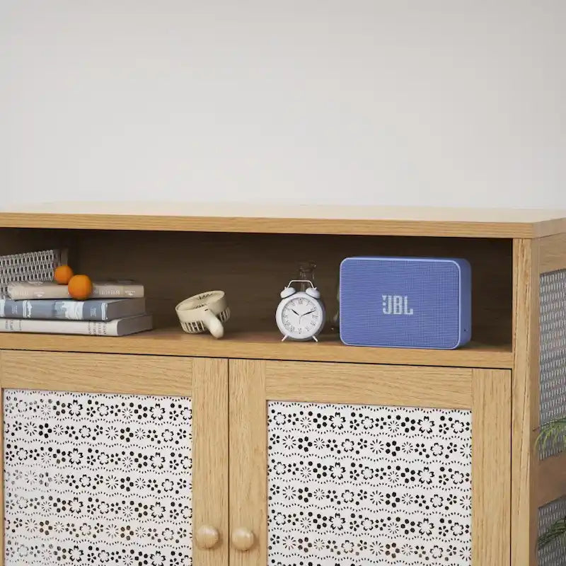 Wood Tone 2-Door Sideboard Buffet Cabinet with Open Shelf Natural