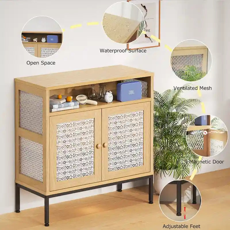 Wood Tone 2-Door Sideboard Buffet Cabinet with Open Shelf Natural