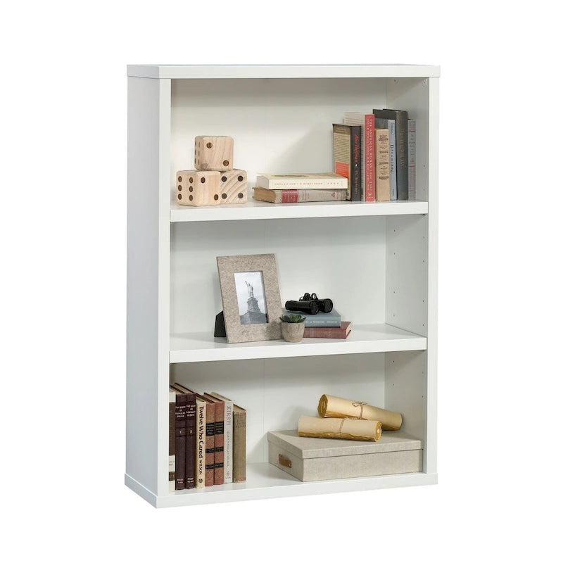 3-Shelf Wood Bookcase with Adjustable Shelves in White Soft Finish