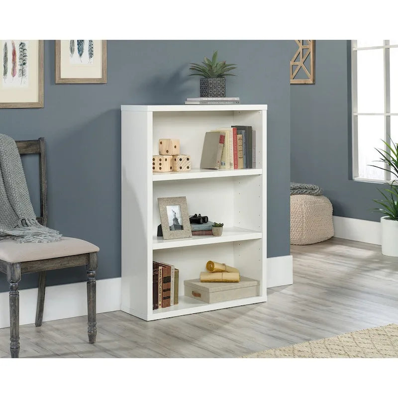 3-Shelf Wood Bookcase with Adjustable Shelves in White Soft Finish