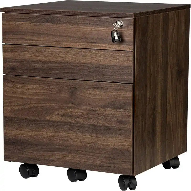 3-Drawer Wood Mobile File Cabinet with Locking System and Casters