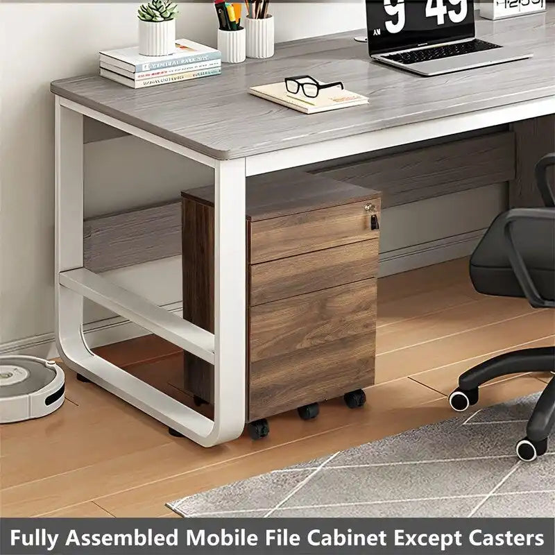 3-Drawer Wood Mobile File Cabinet with Locking System and Casters