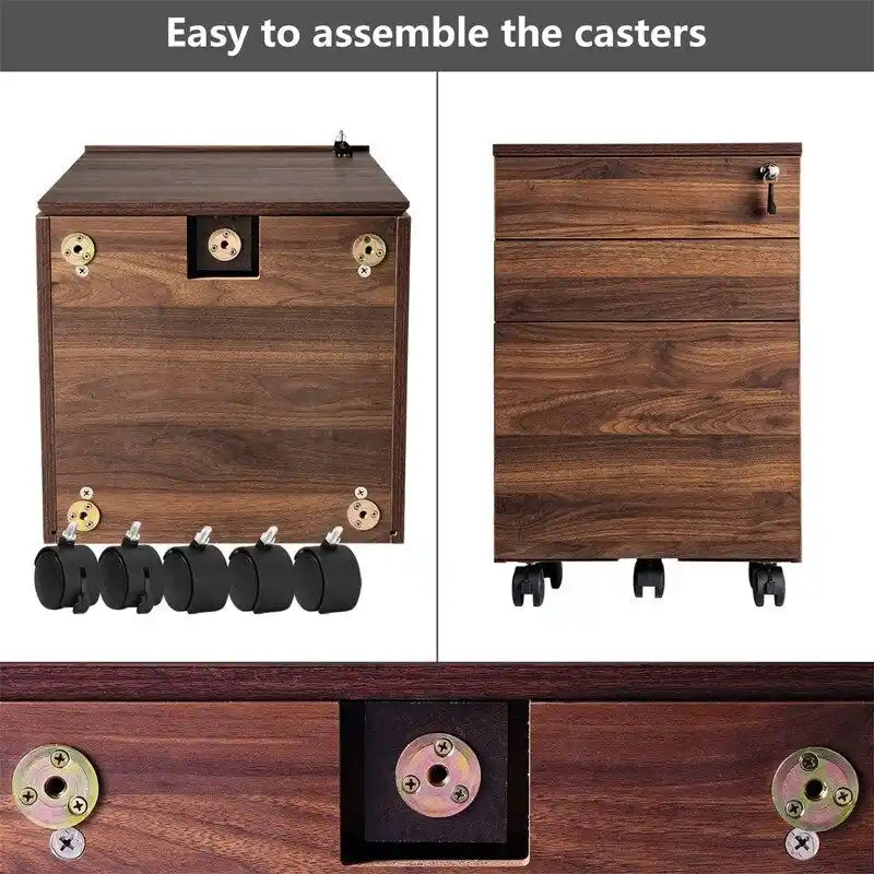 3-Drawer Wood Mobile File Cabinet with Locking System and Casters