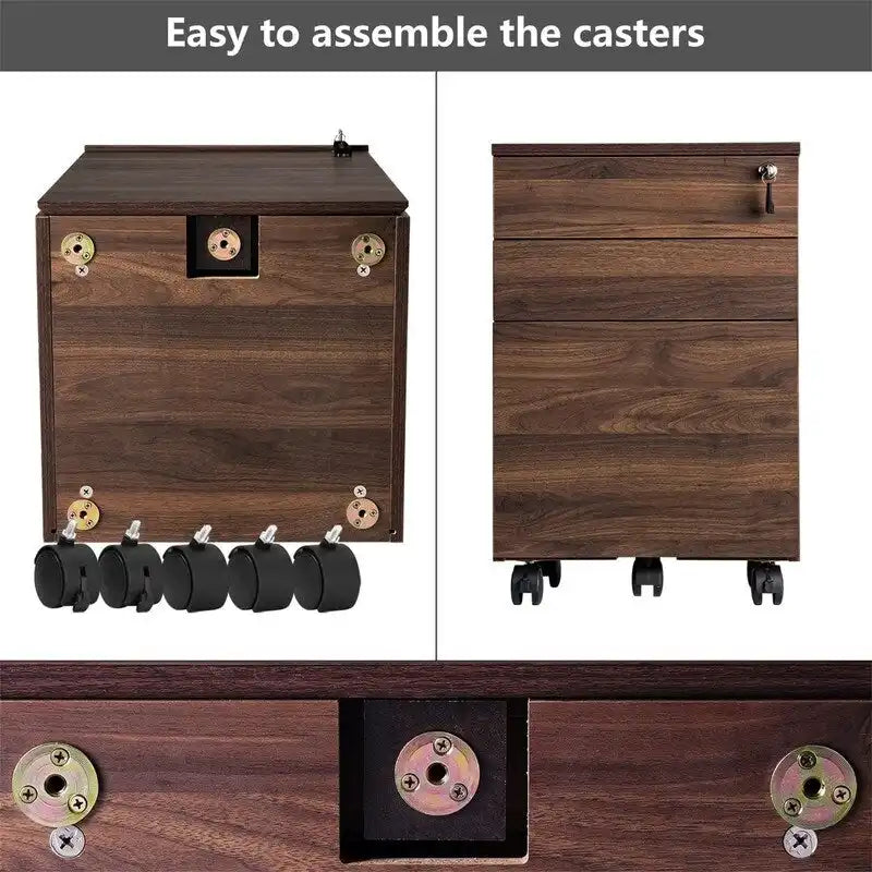 3-Drawer Wood Mobile File Cabinet with Locking System and Casters