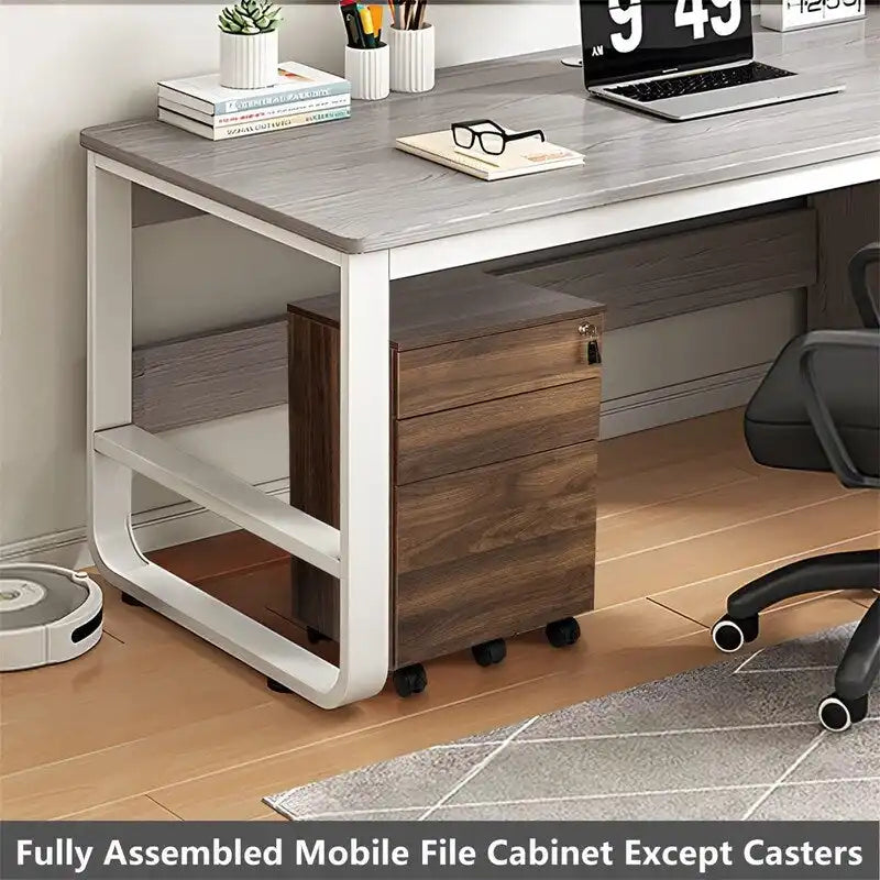 3-Drawer Wood Mobile File Cabinet with Locking System and Casters