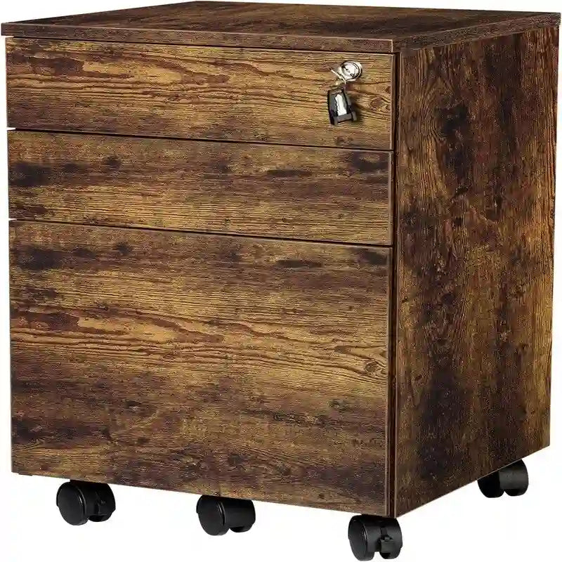 3-Drawer Wood Mobile File Cabinet with Locking System and Casters