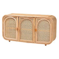 Natural Rattan Honey Finish Bohemian 3-Door Storage Cabinet with Shelves