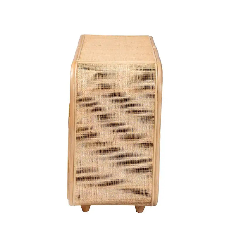 Natural Rattan Honey Finish Bohemian 3-Door Storage Cabinet with Shelves