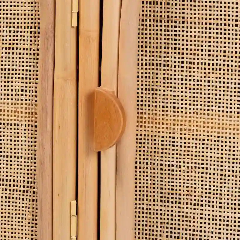 Natural Rattan Honey Finish Bohemian 3-Door Storage Cabinet with Shelves