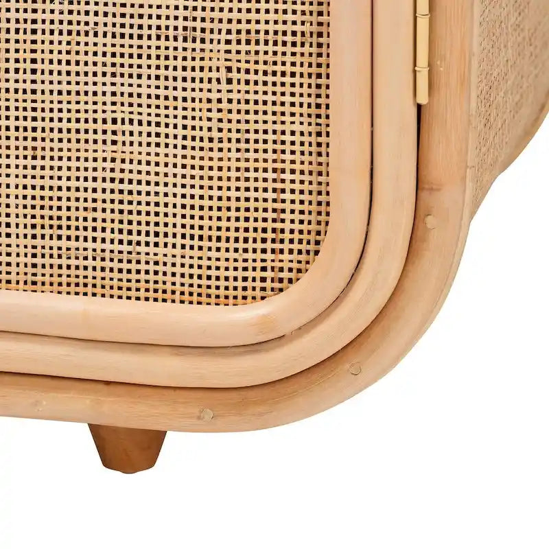 Natural Rattan Honey Finish Bohemian 3-Door Storage Cabinet with Shelves
