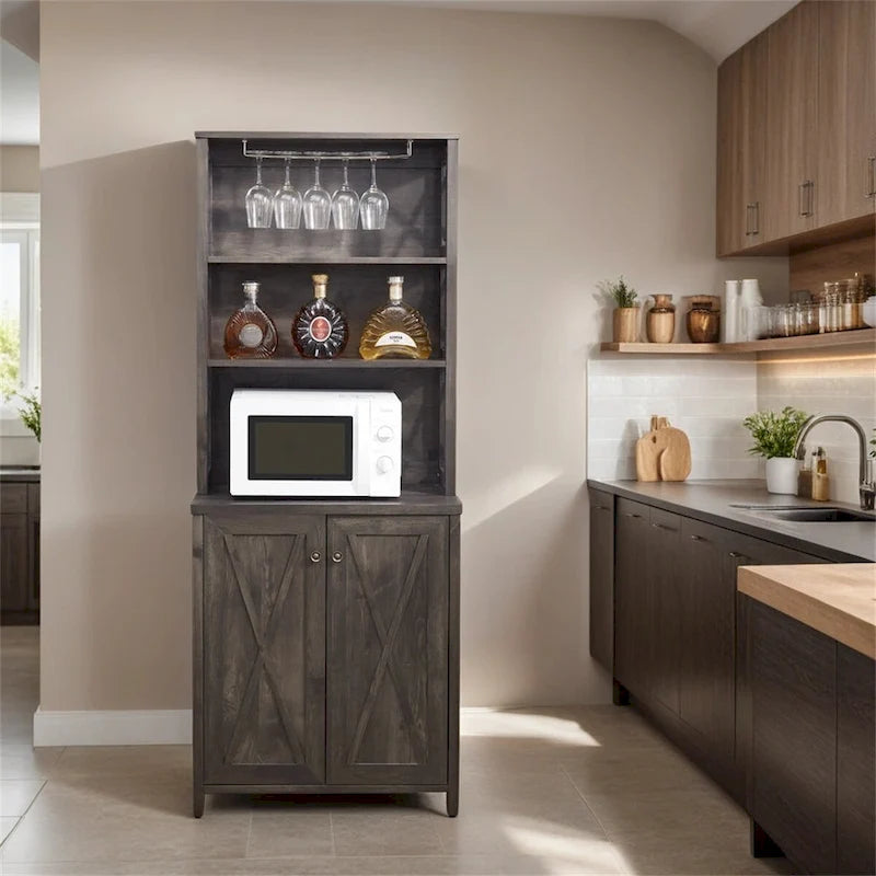 Coffee Bar Cabinet Kitchen Cabinet with Microwave Stand Metal Frame