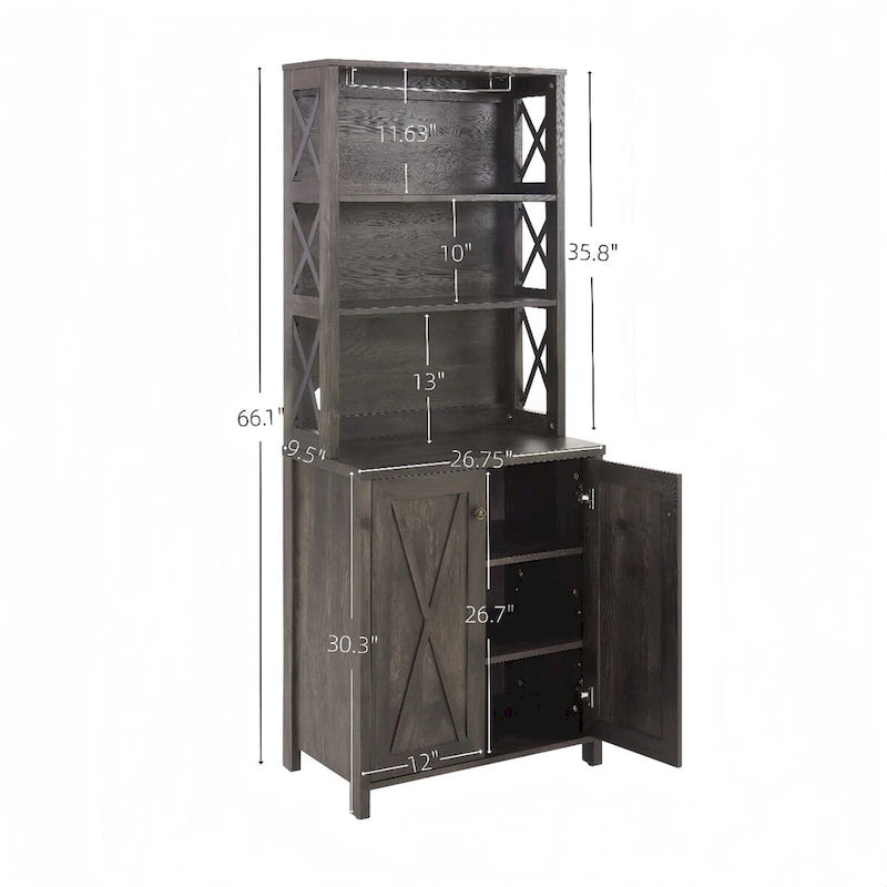Coffee Bar Cabinet Kitchen Cabinet with Microwave Stand Metal Frame