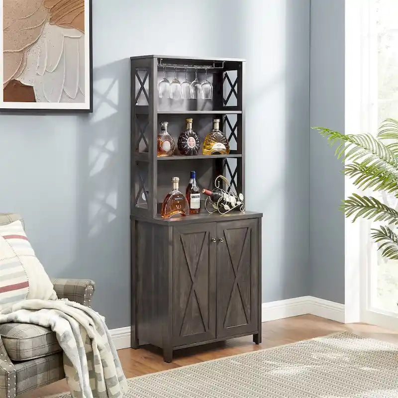 Coffee Bar Cabinet Kitchen Cabinet with Microwave Stand Metal Frame