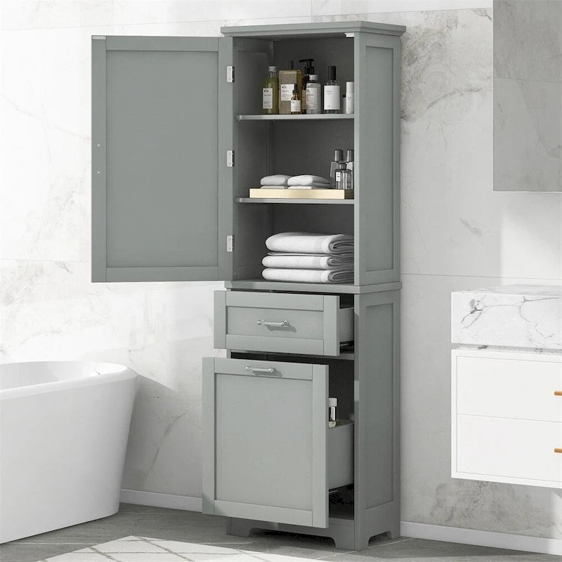 Freestanding Tall Bathroom Storage Cabinet with Drawers, White/Black/Grey