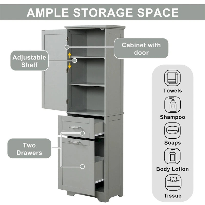 Freestanding Tall Bathroom Storage Cabinet with Drawers, White/Black/Grey