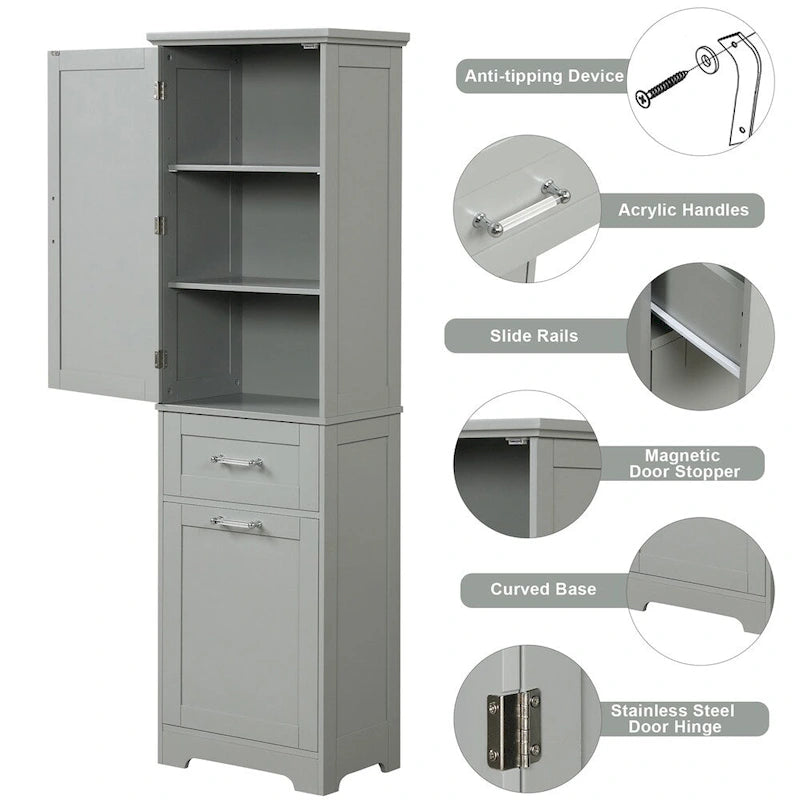 Freestanding Tall Bathroom Storage Cabinet with Drawers, White/Black/Grey