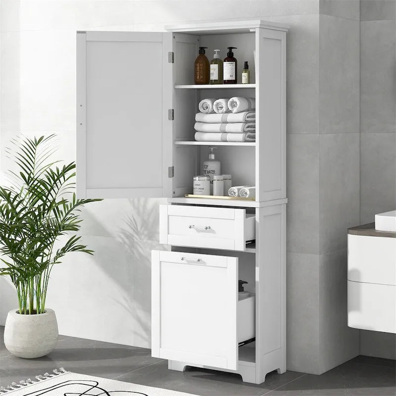 Freestanding Tall Bathroom Storage Cabinet with Drawers, White/Black/Grey